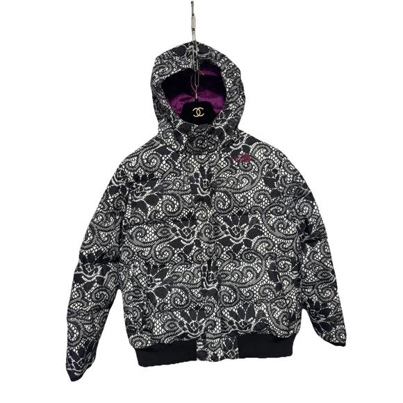 The North Face Jacket Girls XL 18 Hooded Down Puffer Lace Print - Picture 4 of 12